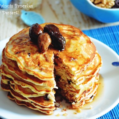 Pancakes cu ciocolata si nuci – Chocolate chip & Walnuts Pancakes